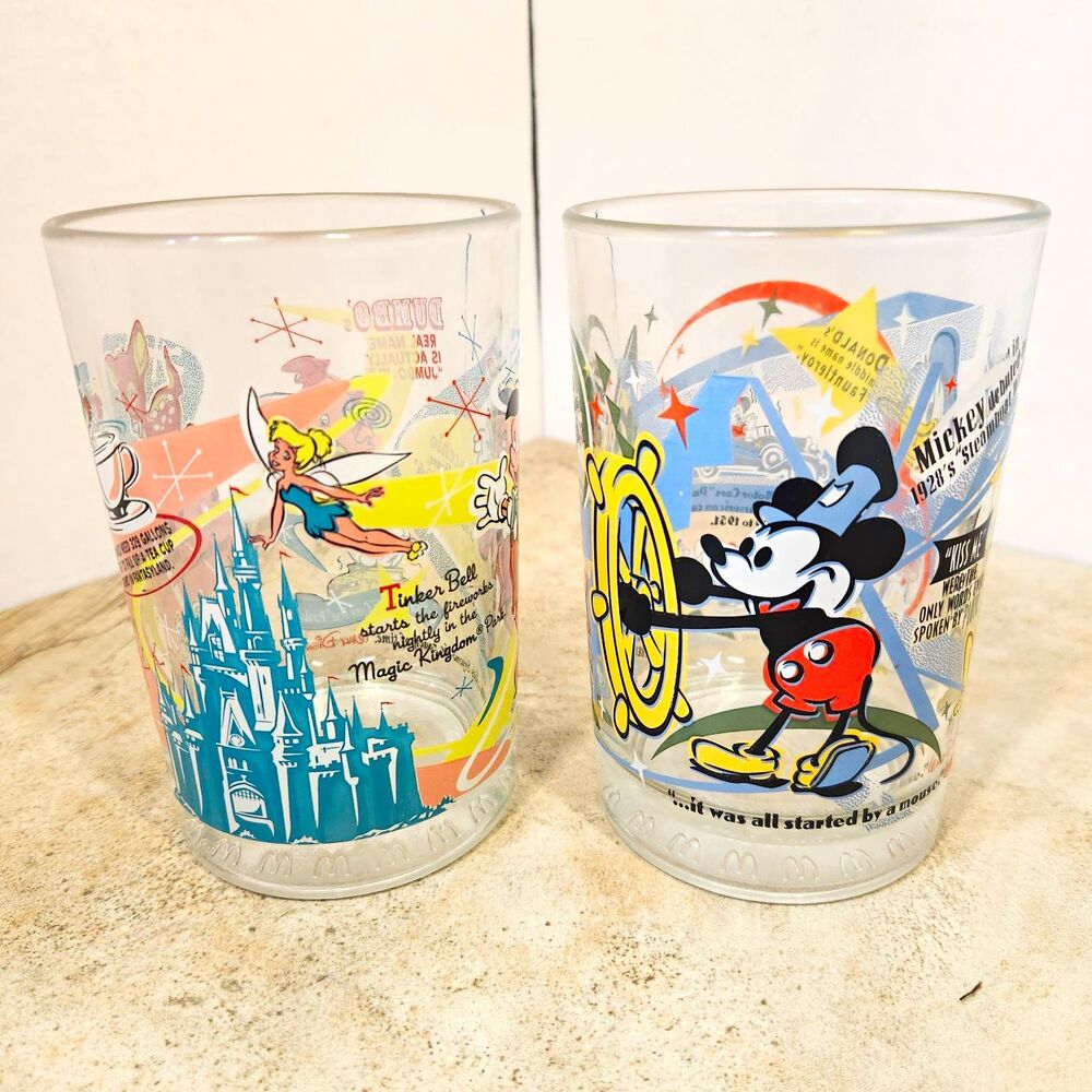 McDonald's Disney Walt Disney World 100 Years of Magic Glasses Set of 2 Vintage